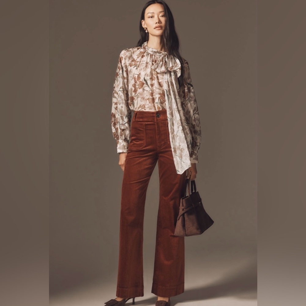 Anthropologie x Maeve Colette Full Length Wide Leg Corduroy Pants Size 32T NWT